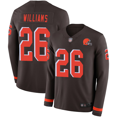 Cleveland Browns Greedy Williams Men Brown Limited Jersey 26 NFL Football Therma Long Sleeve